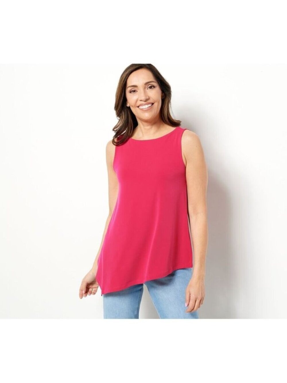Susan Graver Women Top Tank Sz XL Liquid Knit Modern Essentials Pink A501345